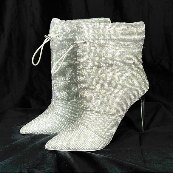 New in box, Steve Madden Rhinestones Silver Puffer Stiletto Dress Booties - Picture 1 of 9
